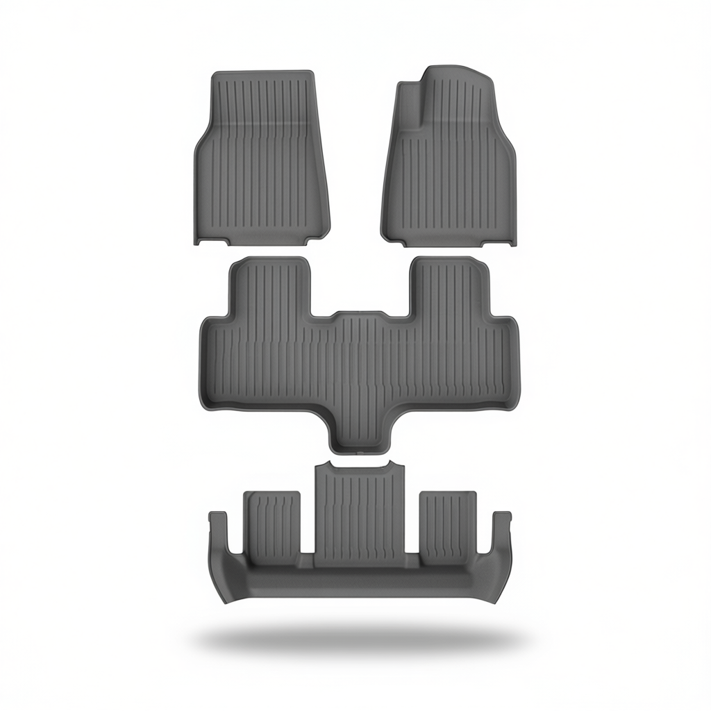 Tesla Model Y 2025+ All-Weather Floor Mats & Boot Liner & Anti-Kick Mats – Floor Mats (4pcs) RHD 6-Seat No-Drill