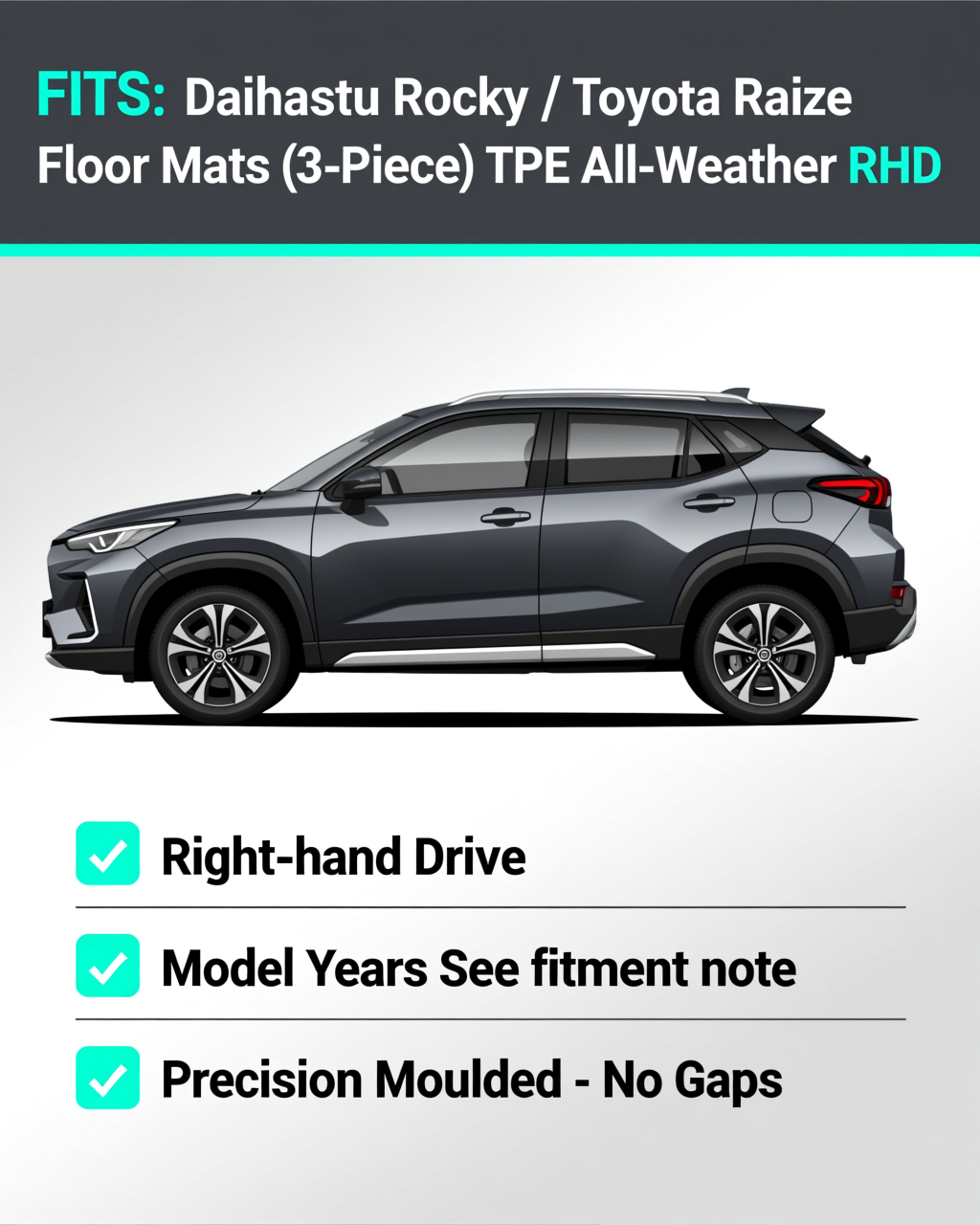 Daihatsu Rocky / Toyota Raize All-Weather Floor Mats & Boot Liner & Seat Back Protectors vehicle fitment