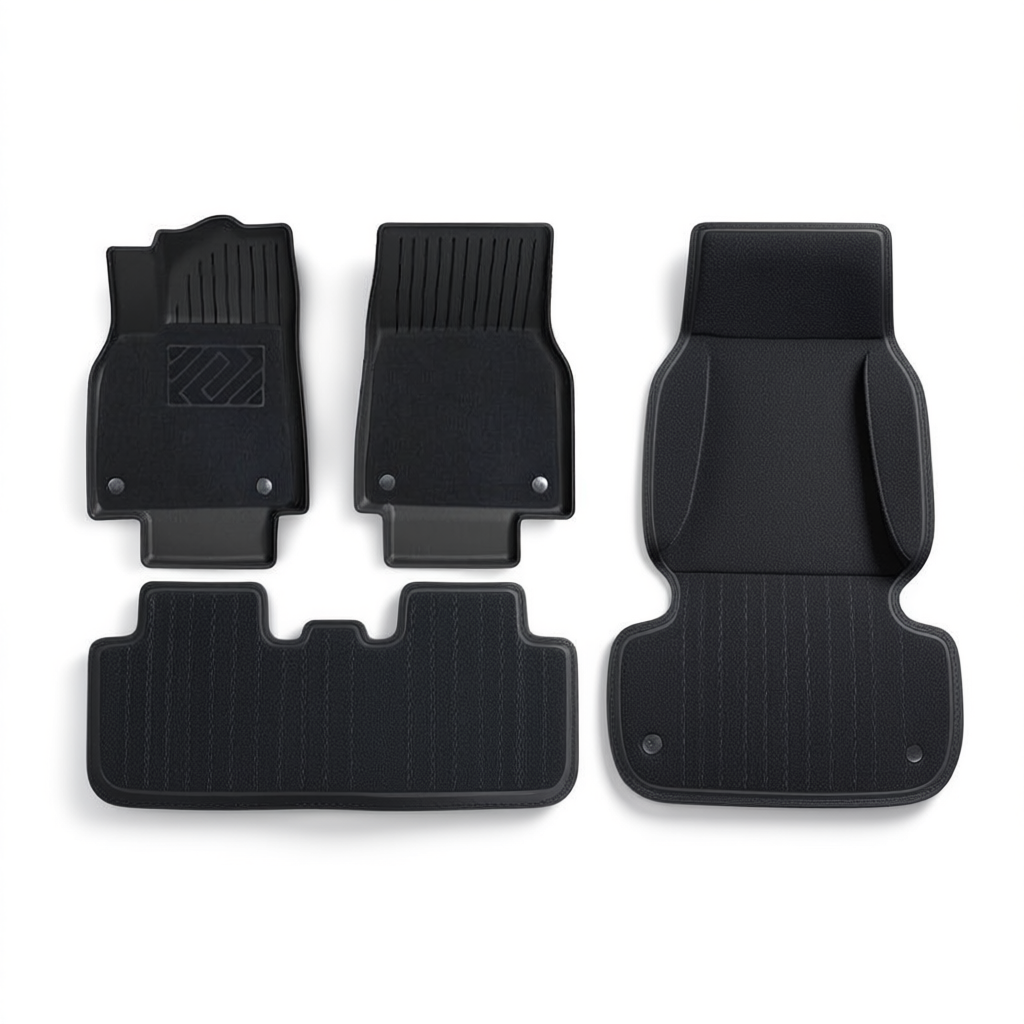 Tesla Model Y 2025+ All-Weather Floor Mats & Boot Liner & Anti-Kick Mats – Floor Mats (4pcs) + Pedal Covers RHD 6-Seat No-Drill [W260600283]