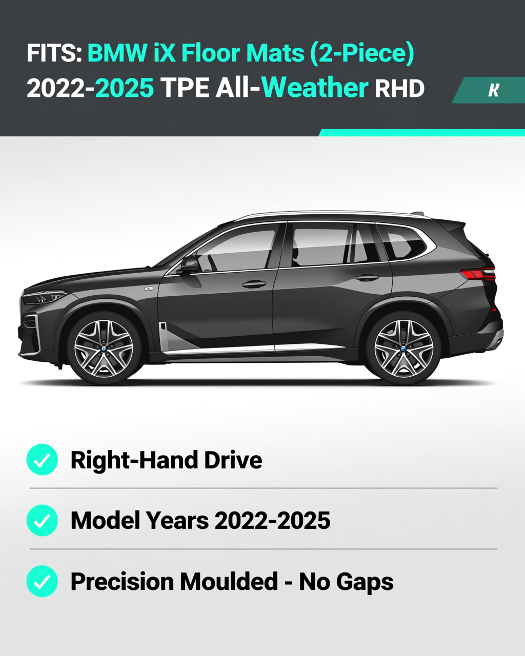 BMW iX 2022-2025 All-Weather Floor Mats & Boot Liner vehicle fitment