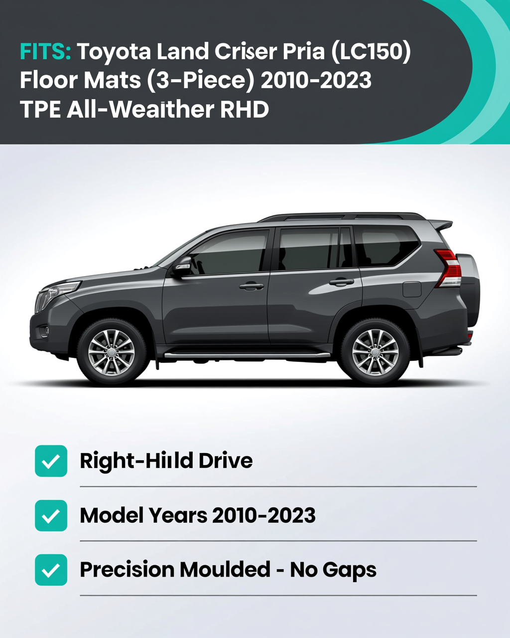 Toyota Land Cruiser Prado (LC250) 2010-2023 All-Weather Floor Mats vehicle fitment