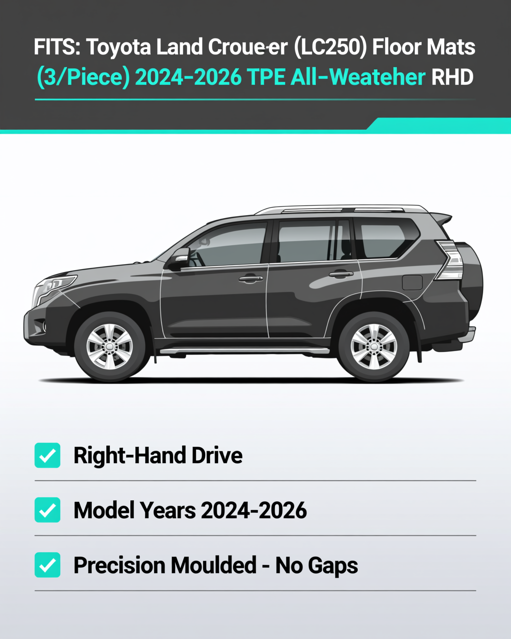 Toyota Land Cruiser Prado (LC250) 2024+ All-Weather Floor Mats & Boot Liner & Seat Back Protectors vehicle fitment