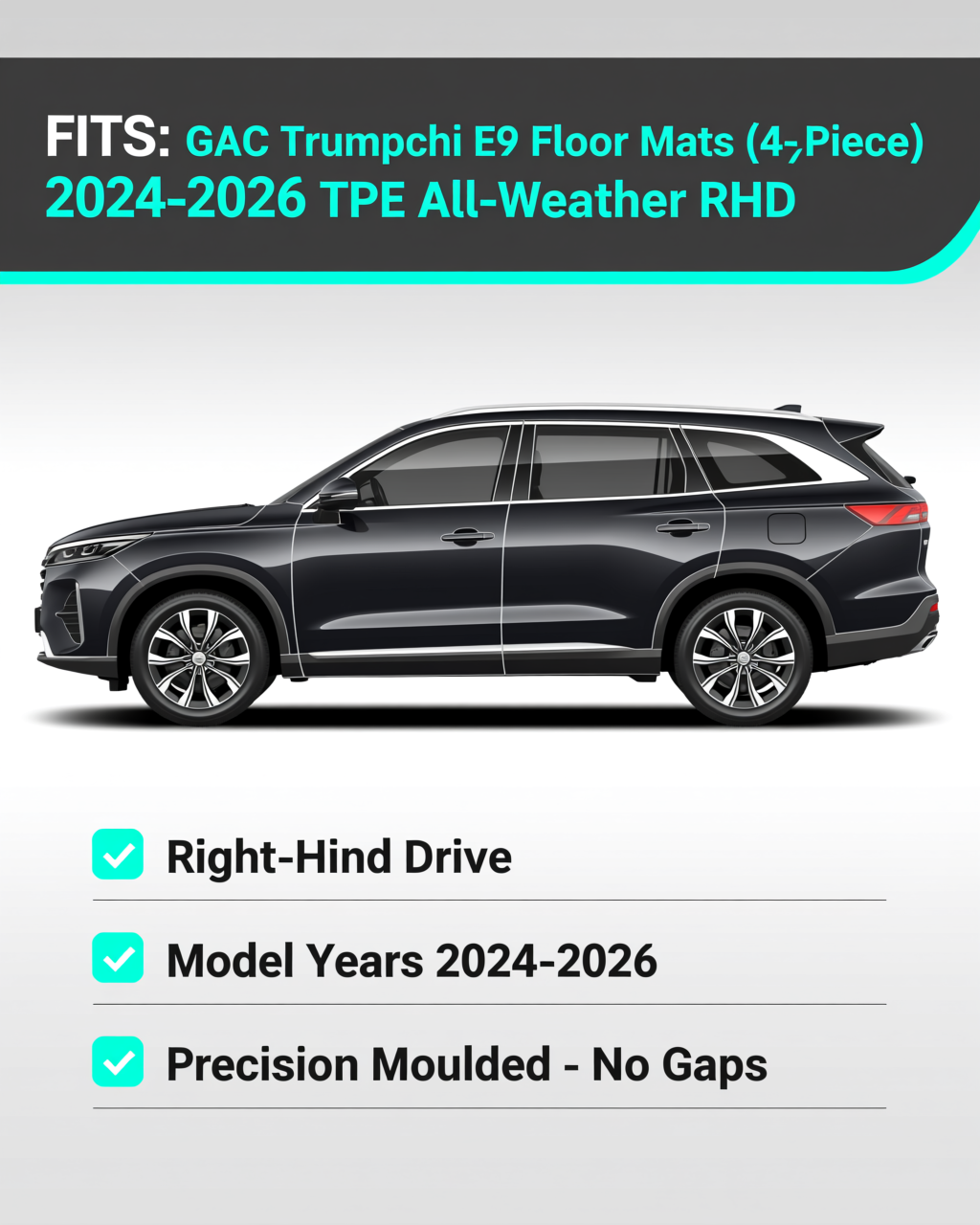 GAC Trumpchi E9 2024+ All-Weather Floor Mats & Boot Liner & Seat Back Protectors vehicle fitment
