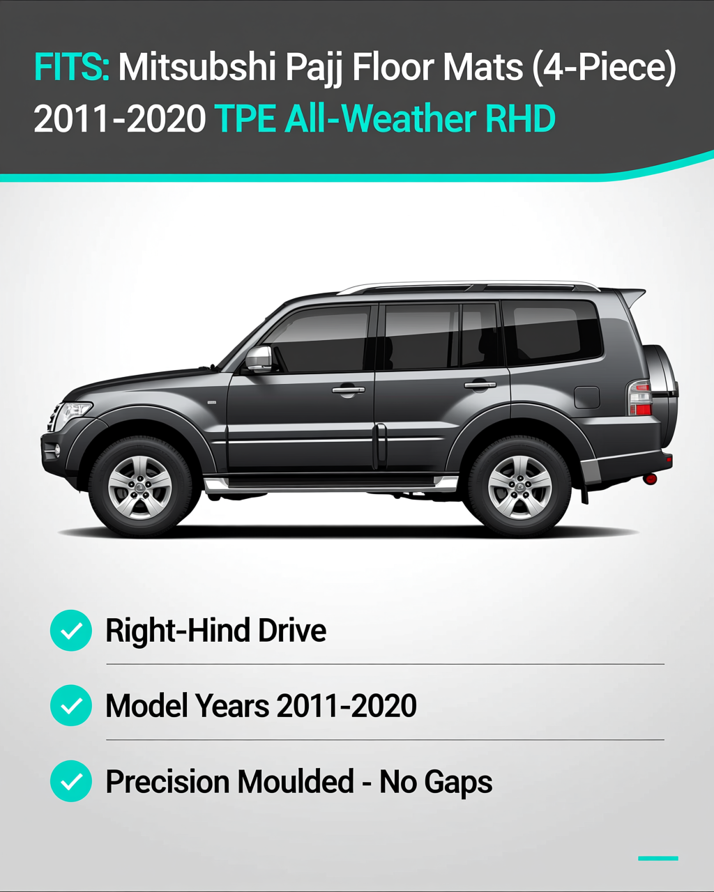 Mitsubishi Pajero 2011-2020 All-Weather Floor Mats & Boot Liner & Seat Back Protectors vehicle fitment