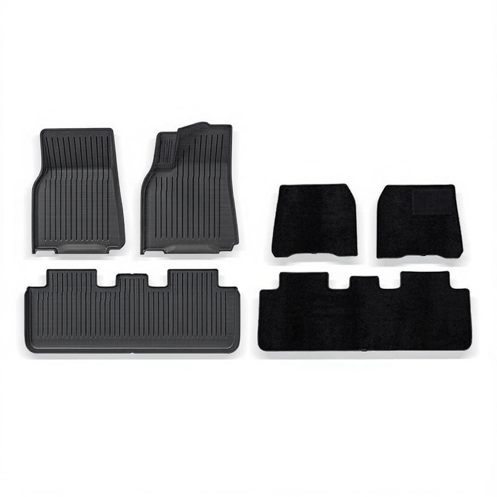 Tesla Model Y All-Weather Floor Mats & Boot Liner & Seat Back Protectors – Floor Mats (6pcs) + Carpet Overlay RHD [W230004503]