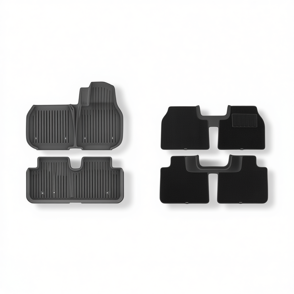Tesla Model Y 2025+ All-Weather Floor Mats & Boot Liner & Anti-Kick Mats – Floor Mats (3pcs) + Carpet Overlay RHD [W250002773]