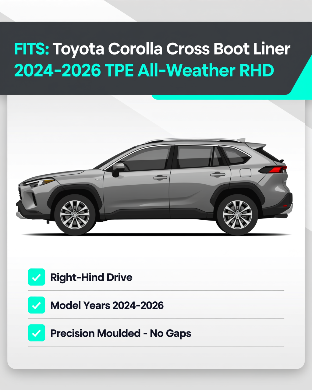 Toyota Corolla Cross 2024+ Boot Liner vehicle fitment