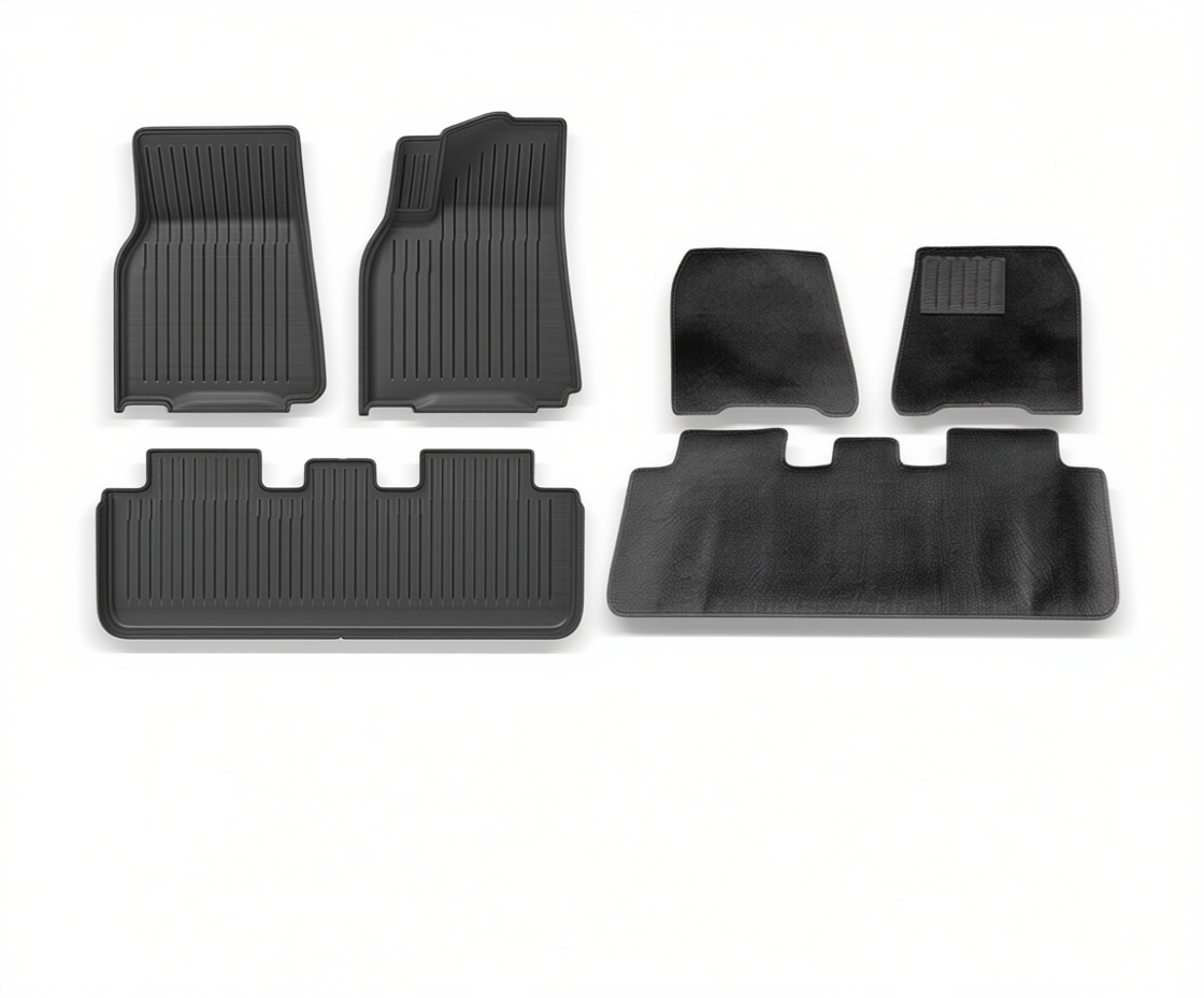 Tesla Model Y All-Weather Floor Mats & Boot Liner & Seat Back Protectors – Floor Mats (6pcs) + Carpet Overlay RHD [W230004322]