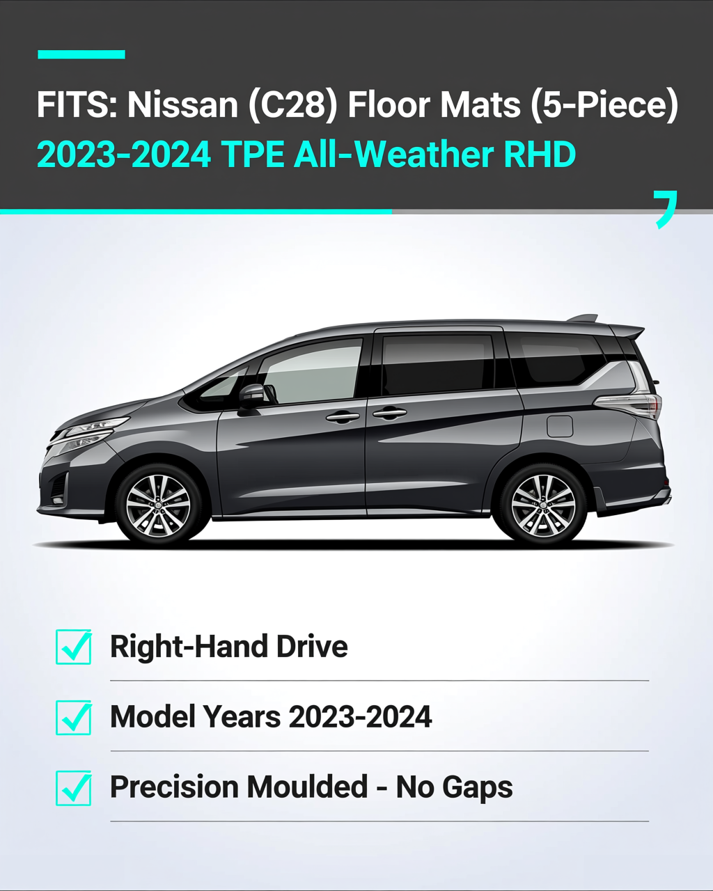 Nissan Serena (C28) 2023-2024 All-Weather Floor Mats & Boot Liner vehicle fitment