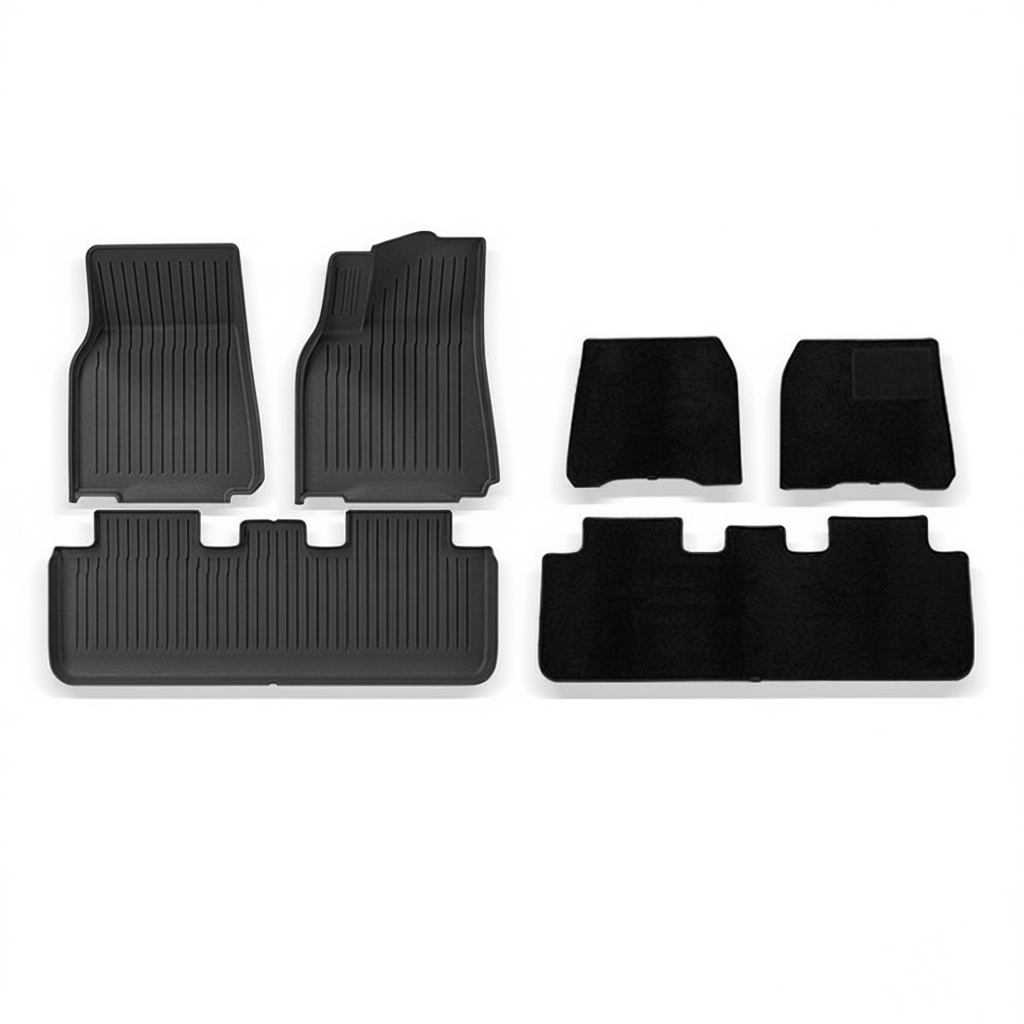 Tesla Model Y All-Weather Floor Mats & Boot Liner & Seat Back Protectors – Floor Mats (6pcs) + Carpet Overlay RHD [W230006651]