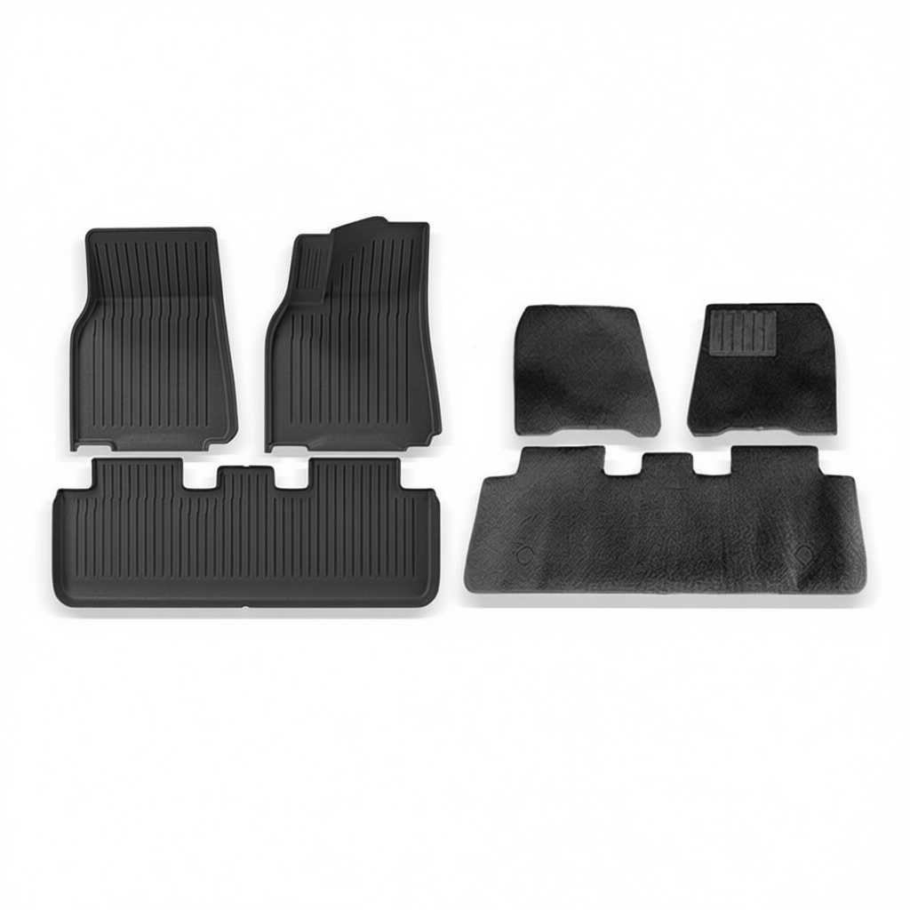 Tesla Model Y All-Weather Floor Mats & Boot Liner & Seat Back Protectors – Floor Mats (6pcs) + Carpet Overlay RHD [W230006705]