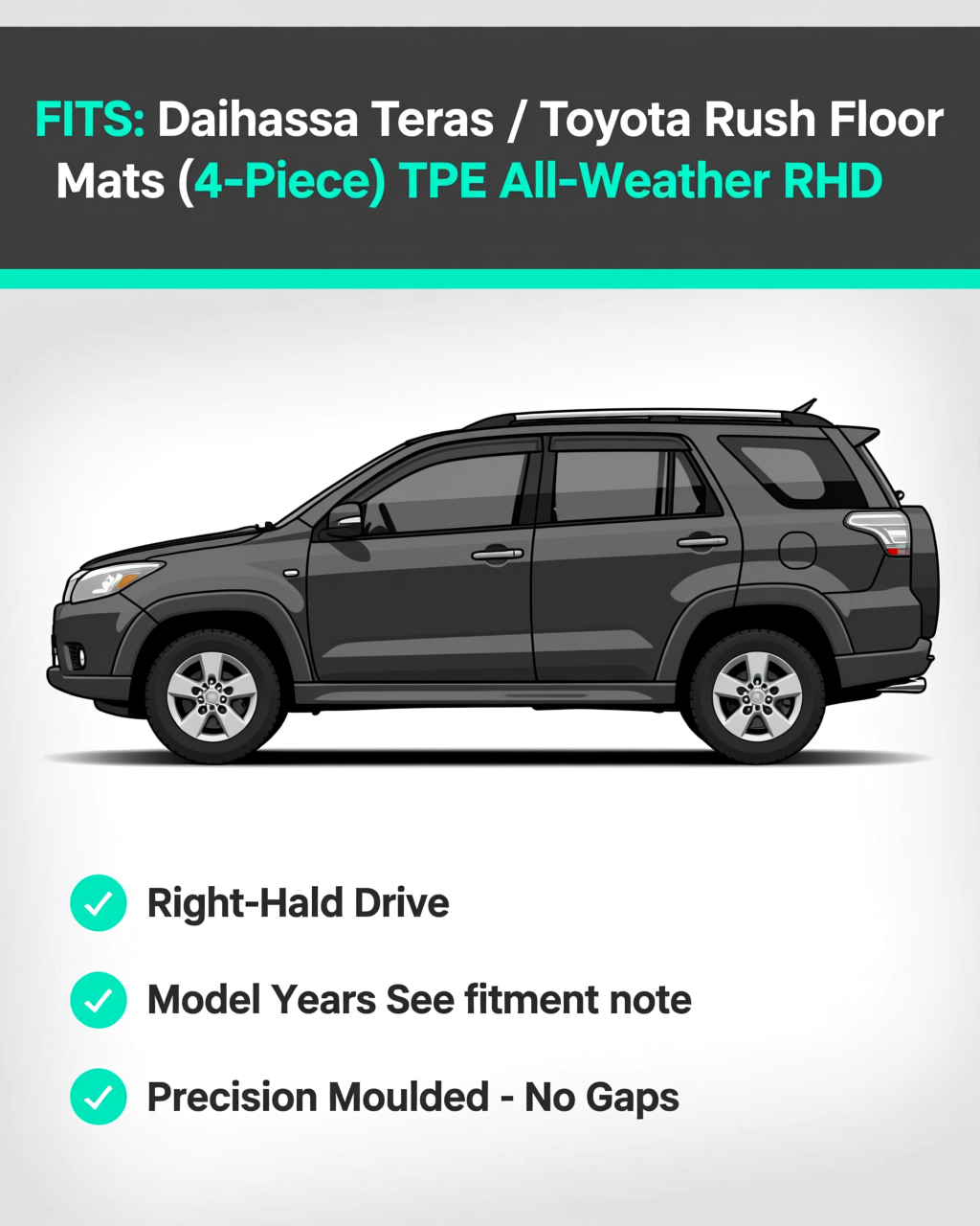 Daihatsu Terios / Toyota Rush All-Weather Floor Mats & Boot Liner & Seat Back Protectors vehicle fitment